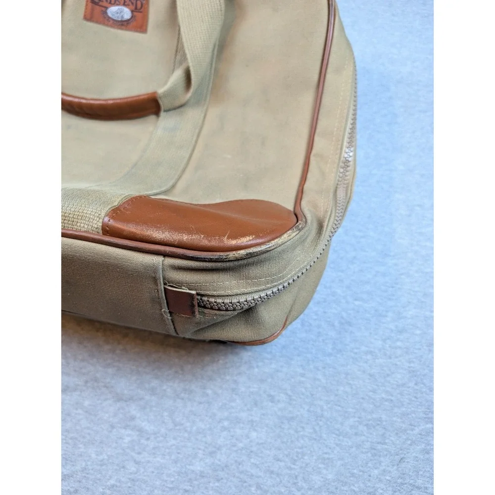 Vintage Lands' End Canvas Leather Trim Garment Bag Suiter Carry On Khaki Tan USA